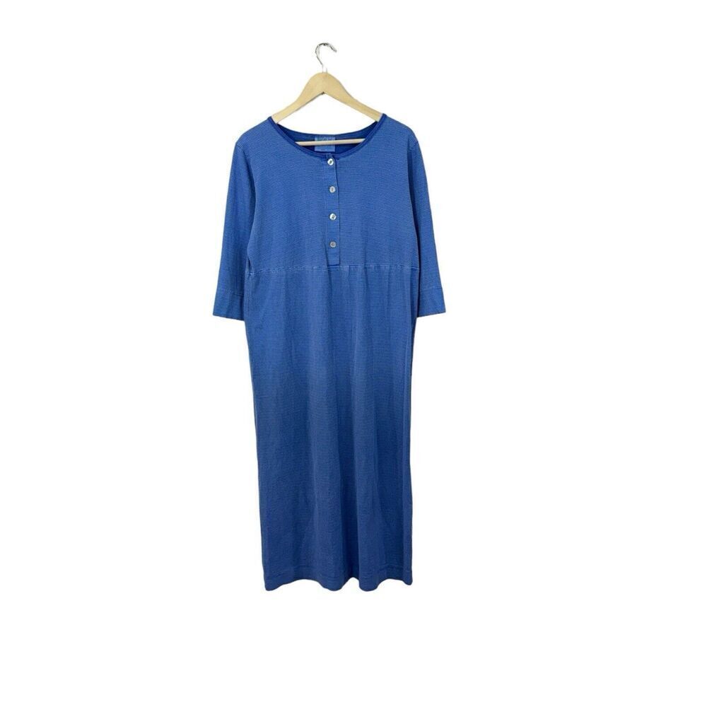 Vintage Fresh Produce Medium Dress Midi 3/4 Sleeve Blue Stripes Womens